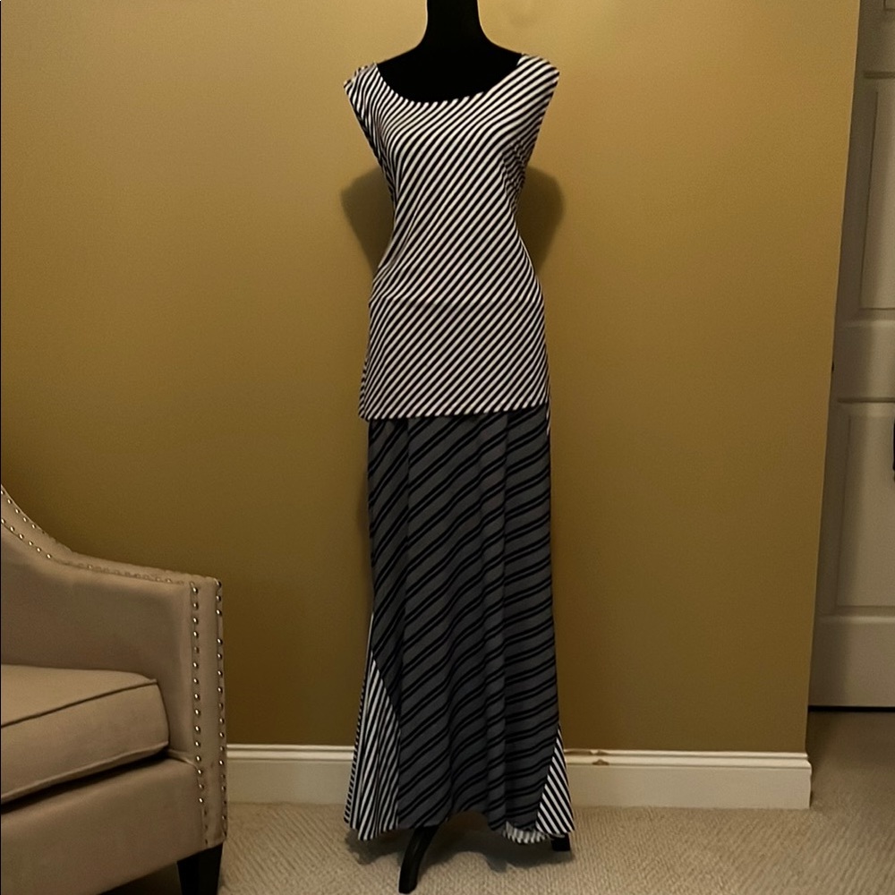 Ashro Diagonal Striped Navy Blue Two Piece Set